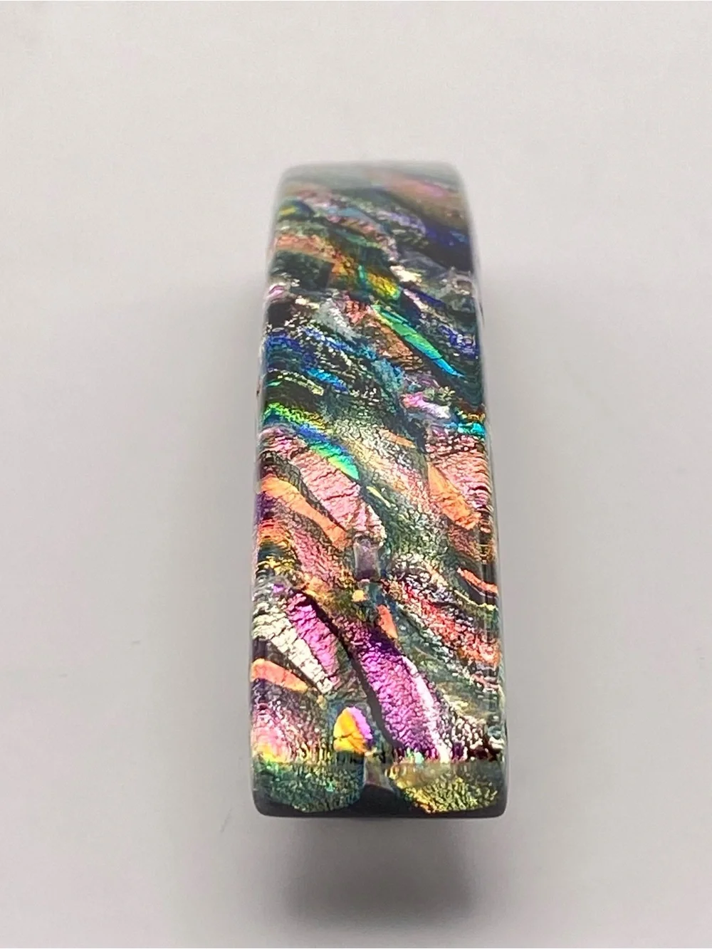 Vintage French Dichroic Art Glass Hair Barrette Iridescent Mosaic Made France